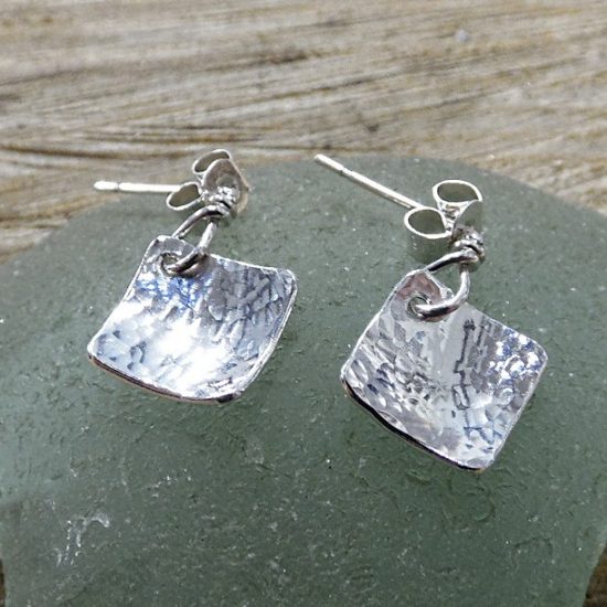 Sterling Silver Hammered Drop Studs